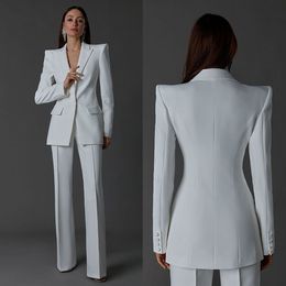2023 Elegant Mother Of The Bride Suits Slim Fit White Wedding Party Gowns Prom Party Blazer Women Formal Pants Jacket Outfit One Button Modern Groom Mom Formal Wear
