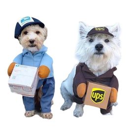Dog Apparel Courier Cosplay Clothes Cat Funny Pet Clothing Role Playing Suit Express Package Pirate Suits Halloween Party Drop Deliv Dhbnw