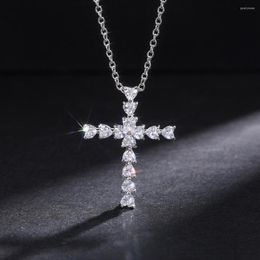 Chains High Quality Zircon Love Heart Cross Pendant Necklaces For Women Shiny CZ Fine Anniversary Gift Fashion Versatile Necklace