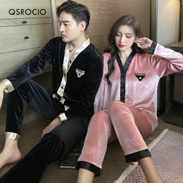 Womens Sleepwear QSROCIO High Quality Pyjamas Set Velvet Embroidery Casual Homewear Men Nightwear Luxury Couple Pyjamas Femme 230227