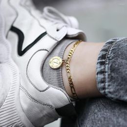 Anklets Initial Letter Pendant Anklet Gold Color Stainless Steel Figaro Chain Leg Bracelets For Women Girls Foot KA11