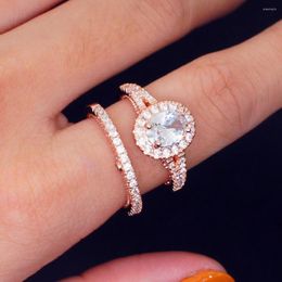 Cluster Rings Full Zircon Diamonds Stackable Layered Sets For Women Rose Gold Colour Engagement Jewellery Bijoux Bague Party Gifts