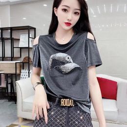 Women's T Shirts Diamonds Cut Out Sexy Design Aesthetic Women's Summer Tee Shirt Short Sleeve Loose Casual 2023 Chic Blouse