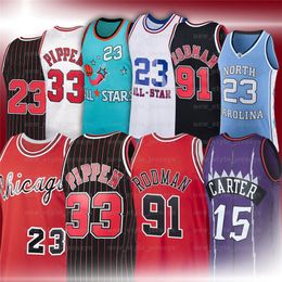 NCAA MJ Basketball Jerseys 33 Scottie 91 Dennis Pippen Rodman 15 Vince 23 MichaelJD Carter Retro 1995 1996 Ness Stitched z2zz