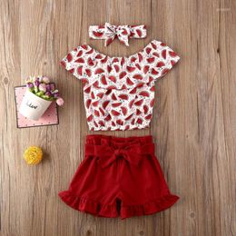 Clothing Sets Summer Toddler Baby Kids Girl Watermelon Print Tops Shorts Ruffles Bowknot Solid Color Lovely 3PCS Clothes