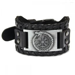 Charm Bracelets Vintage Ouroboros Viking Compass Wide Edition Leather Bracelet Men's Fashion Hip Hop Punk Jewelry Accessories