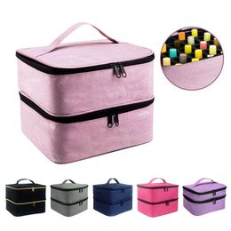 Storage Bags Essential Oil Case 30 Bottles Nail Polish Storage Bag Portable Cosmetic Large Handbag Organiser Double Layer Design Y2302