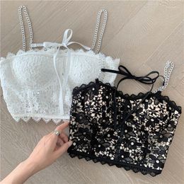 Women's Tanks Women Outer Wear Tube Tops Lace Crop Tank Top With Chain Female Lingerie Camisole All-match Suspenders Vintage Pad Underwear