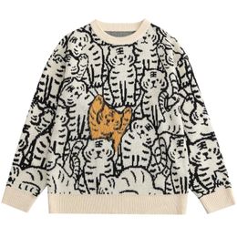 Men's Sweaters Harajuku Vintage Streetwear Men Pullover Cartoon Tiger Pattern Knitted Jumpers 2023 Autumn Couple Casual Loose Tops MenMen's