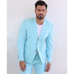 Men's Suits & Blazers Arrival Sky Blue Notch Lapel Single Breasted Men For Groom Wedding Tuxedo 2 Pieces Casual Slim Fit Roupa Masculina