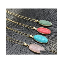 car dvr Pendant Necklaces Natural Stone Tiger Eye Stoneturquoise Opal Pink Crystal Oval For Women Reiki Heal Pendum Charms Necklace Drop Del Dhtan