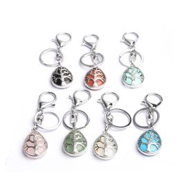 car dvr Key Rings Natural Stone Original Tree Of Life Keychains Sier Colour Healing Crystal Car Decor Keyrings Keyholder For Women Men Drop D Dhfoh