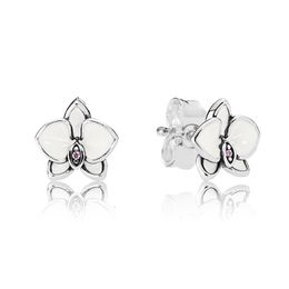 White Magnolia Flowers Stud Earring 925 Sterling Silver for Pandora Fashion Wedding Party Jewelry For Women Girlfriend designer Earrings with Original Box Set