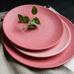 Decorative Plates 95inch Macaron Steak Plate Pink Ceramic Western Plate Creative Dessert Plate Japanese Thick Noodle Main Dish Plate Z0227