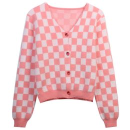 206 2023 Spring Summer Women Sweater Long Sleeve V Neck White Pink Brand Same Style Striped Pullover Womens mingme