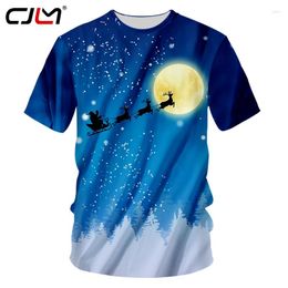 Men's T Shirts CJLM Christmas Theme 3D Printed Moon Background O Neck Tshirt Santa Claus And Elk Fashion Leisure Men's Shirt 6XL