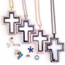 Pendant Necklaces 10Pcs/Lot Cross Glass Living Floating Charm Locket Memory Relicario For Women Collier Jewelry AccessoriesPendant
