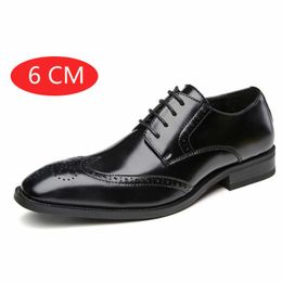 Dress Shoes 6CM Taller Men Elevator Shoes Invisible Heels Man Leather Shoe Gentleman Wedding Oxfords R230227