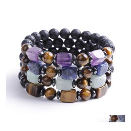 car dvr Charm Bracelets Square Tiger Eye Energy Bead 7 Chakras Bracelet 8Mm Black Lava Stone Diffusers Beads Stretch Yoga Jewelry For Women Dhxg8