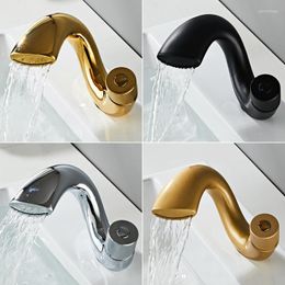 Bathroom Sink Faucets Creative All-copper Household And Cold Water Faucet Under-counter Basin Golden Waterfall