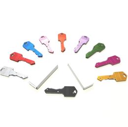 Multifunctional Folding Knife Keychain Mini Defence Outdoor Keychains Key Shape Pocket Fruit Knifes Tool Key chain 10 Colours