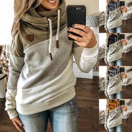 Women's Hoodies Sweatshirts Oversized Women Cowl Neck Colour Block Striped Drawstring Hoodie Pullover Sweatshirt Tops Clothing Street wear 230225