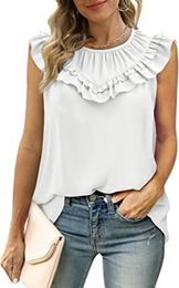 Women Dressy Casual Tanks Tops Sleeveless Chiffon Blouses Ruffle Elegant Casual Shirts