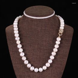 Chains 10-11mm White Pink Purple Black Freshwater Pearl Micro Inlay Zircon Leopard Head Buckle Accessories Necklace Long 55cm