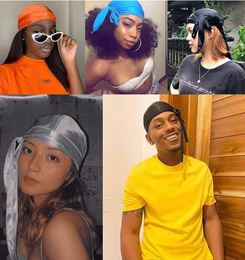 Berets Einfarbige Seidensatin-Durag-Mütze, Kopfbedeckung, weiche lange Schwänze, Kopfband, Turban, Motorhaube, Wellen, Headwrap-Hüte, Mütze für Männer und Frauen