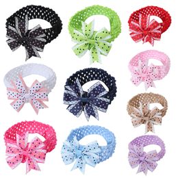 2023 new polka dot dovetail bow hair band children's baby print bow knitting headband headwear