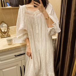 Women's Sleepwear Nightgown Women Summer Autumn Sleepwear Dress White Cotton Womens Night Dress 230227