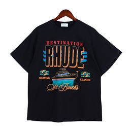 Rhude Футболка Европа Америка Мужская футболка Rhude Дизайнерская брендовая одежда Круглый вырез Высокое качество с коротким рукавом США Размер S-XXL