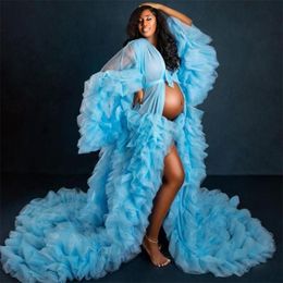 Party Dresses Blue Prom For Women Extra Ruffles Baby Shower Gowns With Bow Sash Bathrobe Customise Celebrity RobesParty