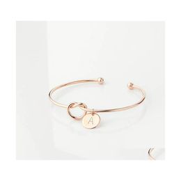 car dvr Charm Bracelets 10Pc/Set Fashion Initial Letter Knot Bangle Bracelet For Women Girl Sier/ Gold/ Rose Gold Colour Drop Delivery Jewellery Dh2W0