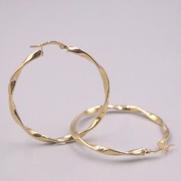 Hoop Earrings Real Pure 18K Yellow Gold Men Women Lucky Glossy Twist 3.6g