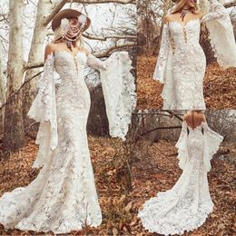 Romantic Boho Bridal Gowns Wedding Dresses Long Sleeve Sheer Neck A Line Full Lace Plus Size Country Simple Custom Made 328 328