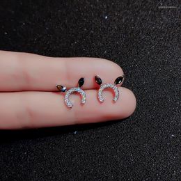 Stud Earrings 925 Silver Plated Little Devil Micro-set Korea Simple Wild Girlfriends Gift Mini Small Women Jewellery