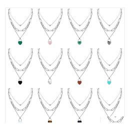 car dvr Pendant Necklaces Chunky Punk Sier Chain Choker Cuban Link Statement Jewelry For Women And Girls Layered Gemstone Heart Lock Necklac Dhxbd