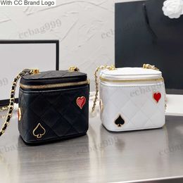 CC Brand Cross Body Mini Case Poker Cosmetic Bags Vanity With Chain Caviar Calfskin Classic Black White Quilted Gold Hardware Crossbody Lipstick Box Designer La