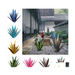 car dvr Decorative Flowers Wreaths Metal Agave Plant Hand Painted Garden Yard Art Decoration Tequila Rustic Scpture Statue Figurine Home O Dhh4X