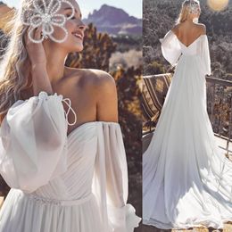 Fashion A-Line Wedding Dresses Sweetheart Long Sleeves Split Chiffon Bridal Gowns Custom Made Backless Sweep Train Wedding Dress