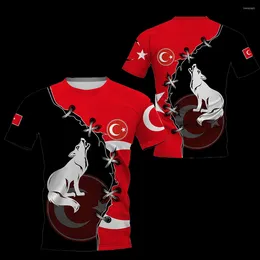 Men's T Shirts Turkish Men's T-Shirts Fashion Short Sleeve Tops Flag Print Summer Round Neck Oversized Clothing Camisa