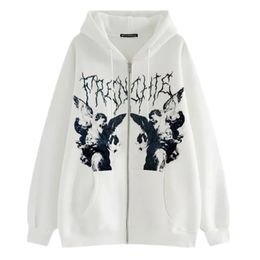 Hoodie women Angel Fairy Gothic Dark Print Jacket Casual Coat female hip-hop Streetwear men Harajuku Anime Coat Unisex Zipper Hoodies Male