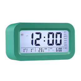 LCD Display Snooze Electronic Clock Temperature Calendar Digital Alarm Clock Sensor Nightlight Office Table Clocks for Adults