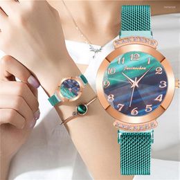 Wristwatches Women Arabic Numbers Watch Magnetic Strap Fashion Rhinestone Green Dial Quartz Watches Clock Zegarek DamskiWristwatches Bert22