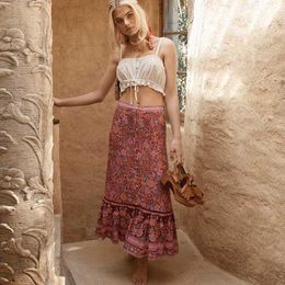 Skirts Boho Inspired Skirt Floral Print Gypsy Women High Waist Buttons Down Bohemian Chic Long Spring Summer 2023 Saia