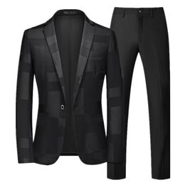 Men's Suits Blazers Arrival Men Business Suit 2 Piece Black / Blue / Wine Red Fashion Male Prom Party Blazers and Pure Colour Pants Size 6XL-S 230227
