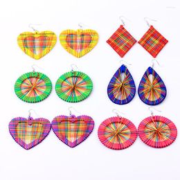 Dangle Earrings Handmade Winding Thread Wooden Unique Bohemian Statement BLue Green Red Heart For Women 2023 Jewellery Gifts