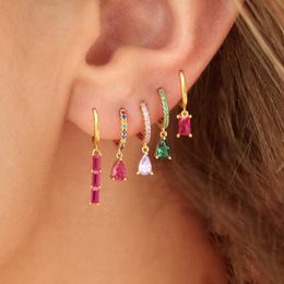 Fashion Multicolor Zircon Water Drop Small Hoop Earrings for Women Stainless Steel Pendant Piercing Earrings
