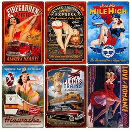 Vintage Metal Tin Sign Sexy Girl Poster Beauty Girls Service Tin Signs Sticker for Bar Pub Decoration Metal Plate Sexy Lady Poster Man Cave Wall Decor Size 30X20CM w01